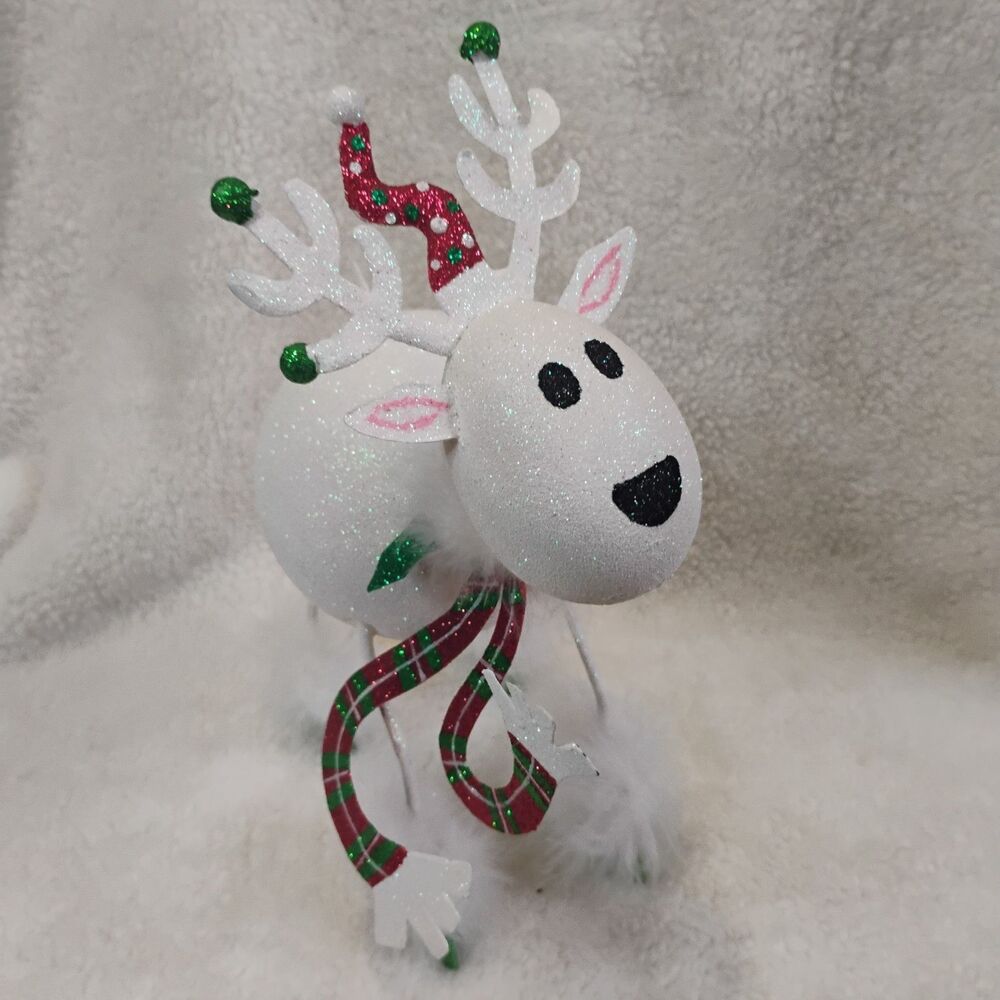 Pier 1 Glittered Metal Reindeer 11" Tabletop Figurine Whimsical Christmas RARE